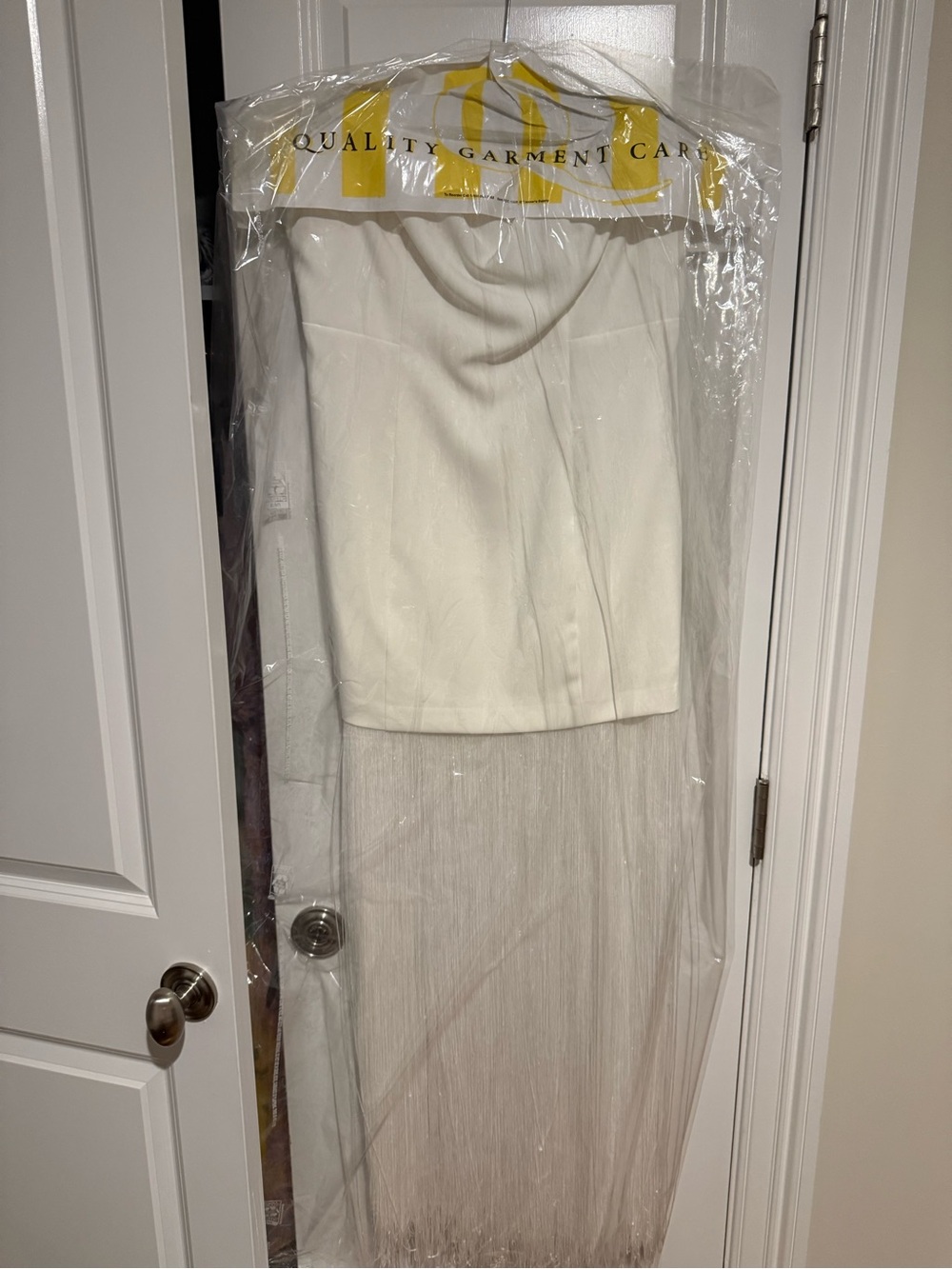 Anthropologie Maeve - Ivory Strapless Maxi Dress with Fringe Overlay - Picture 2 of 10